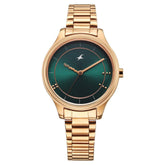 Fastrack Stunners Women's Watch Analog Green Dial with Rose Gold Stainless Steel Band, 6296WM02